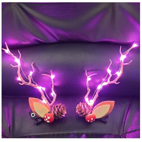Blistar 2pcs LED Christmas Hair Clips Light up Elk Antlers Feathers Hairpin Party Glowing Flash HeaddressHair Accessories for Girls Women (Pink light 1)
