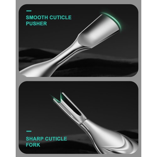 BEZOX Cuticle Pusher with Cuticle Fork - 2 in 1 Cuticle Trimmer, Anti-slip Nail Pusher and Cuticle Cutter - Premium Stainless Steel Cuticle Remover Tool