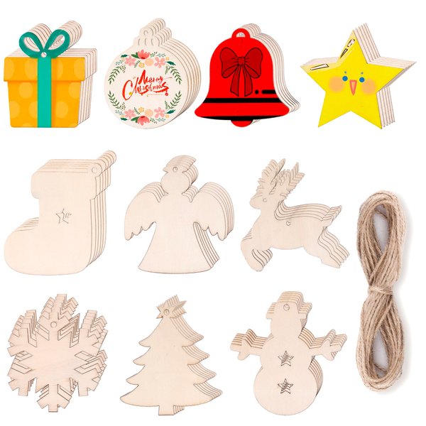100Pcs Wood Slices,3.5" Wooden Christmas Ornaments,Unfinished Predrilled Wood Circles for Crafts Centerpieces,DIY Round Wooden Discs Hanging Decorations