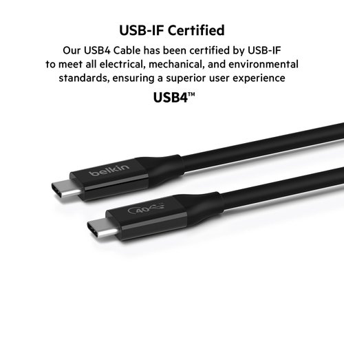 Belkin Thunderbolt 4 Cable (1M, 3.3ft Power Cable), USB-C to USB-C Cable w/ 100W Power Delivery, USB 4 Compliant, Compatible with Thunderbolt 3, MacBook Pro, eCPU & More - Intel Thunderbolt Certified