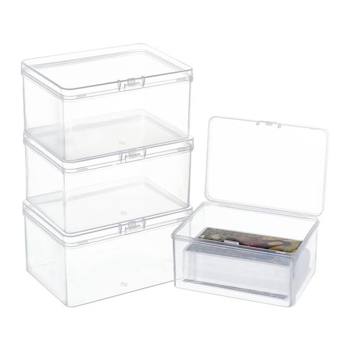 NBEADS 4 Pcs Mini Plastic Storage Containers Box, 3.94x2.6x1.52 Inch Plastic Card Case Holder Clear Rectangle Box with Lid Beads Storage Containers for Storage of Small Items Crafts Jewelry