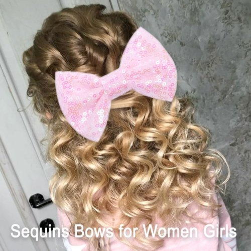 KISZU Baby Girls Hair Clips 4" Sequins Baby Bows Kids Hair Accessories Hair Pins Tiny Bows Lined Alligator Clips for Toddlers Kids Teens Girls Women