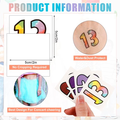 36pcs Number 13 Tattoos for Temporary, Waterproof 13 Temporary Tattoos Singer TS 13 Tattoo Sticker Inspired Party Favors for Singer Fans Concert Music Festival