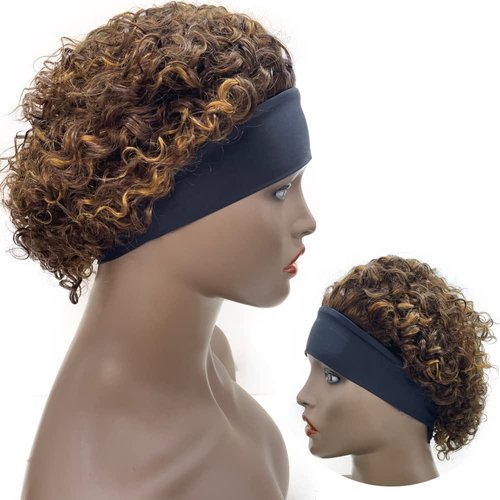 KESEN Headband Wig Human Hair Short Curly Headband Wig Human Hair Wigs for Black Women Pixie Cut Kinky Curly Bob Glueless Half Wigs 180% Density P4/30 6Inch