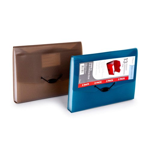 Mead 2 Pack 13 Pocket Expanding Accordion Folders, Letter Size Portable Document Holder, A4 File Organizer, Colors May Vary