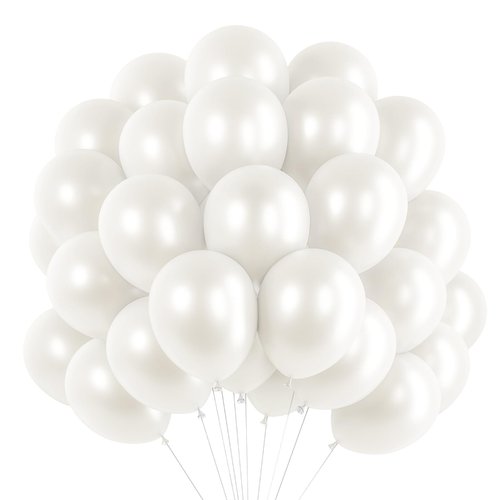 RUBFAC 120pcs White Balloons 12 Inches Pearl White Balloons, Bright Color Latex Party Balloons for Birthday Baby Shower Wedding Party Supplies Garland Arch Decoration
