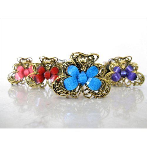 Medium butterfly flower jeweled antique bronze hair claw clip (Primary color: Red)