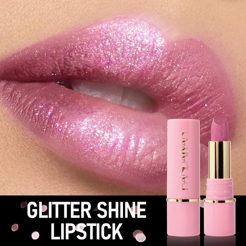 Easilydays Diamond Glitter Lipstick Shimmer Nude Pink Red Pruple Lipstick Long Lasting, High Impact Red Metallic Matte Lipstick Waterproof Non-Sticky Lip Gloss Lip Color Lip Stick Makeup for Women, 05