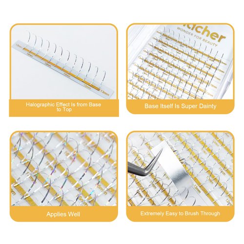 HAICHER Colored Lash Extensions CC Curl 9-18mm Mixed Lash Trays, Holographic Lash Tinsel for Eyelash Extension (Silver, Spike)