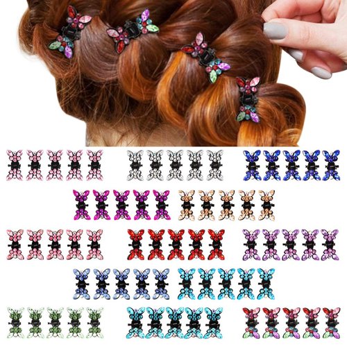 ANBALA Hair Clip, 65pcs Small Mini Butterfly Hair Clips with Rhinestone, Interlocking Teeth Hair ...