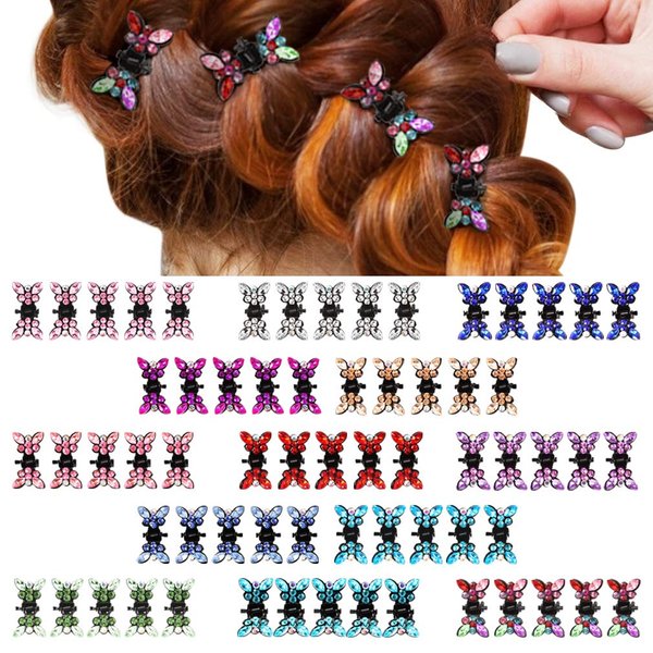 ANBALA Hair Clip, 65pcs Small Mini Butterfly Hair Clips with Rhinestone, Interlocking Teeth Hair Clips for Women Girls, Lightweight Durable Metal Hair Clips, Cute Hair Accessories (13 Color Black)