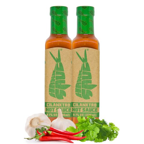 Hank Sauce Cilanktro Hot Sauce - Versatile Hot Pepper Sauce with Fresh Cilantro, Garlic & Aged Peppers - Hot Garlic Sauce with Mild Heat & Unique Flavor - Multipurpose Gourmet Sauce - 2 x 8 Ounces