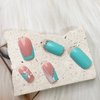 French Tip Press on Nails Blue Fake Nails Square False Nails with Rhinestone Designs Butterfly Artificial Nails Spring Summer Acrylic Nails Medium Stick on Nails Cute Glue on Nails for Women Manicure
