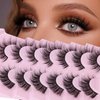 Maigitur Mink Lashes Fluffy 3D False Eyelashes 6-12mm Wispy Cat Eye Lashes that Look Like Extensions Strip Lashes Pack 7 Pairs Lightweight Fake Eyelashes for Doll Eye Makeup LZM-23, PINK