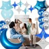 44 Pieces PAJAMA PARTY Balloons Blue Moon Star Heart Aluminum Foil Balloons Silver Latex Balloons for Girls Women Boys Slumber Party Sleepover Birthday Party Spa Party Decoration (Blue)