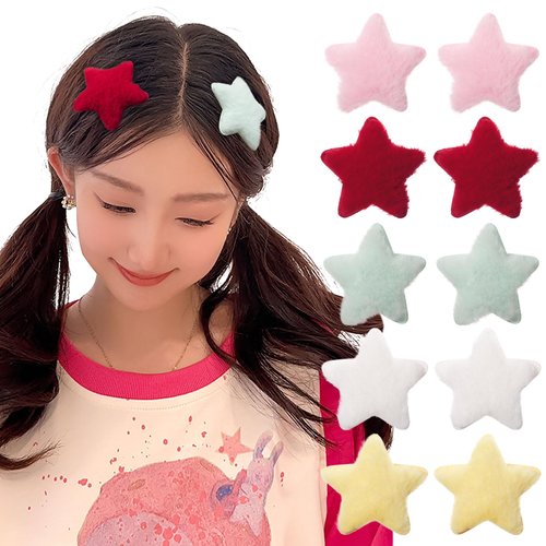 HAIMEIKANG 10 Pcs Fluffy Star Hair Clips - Cute Hair Clips Non Slip Star Clips for Girls Women Sm...