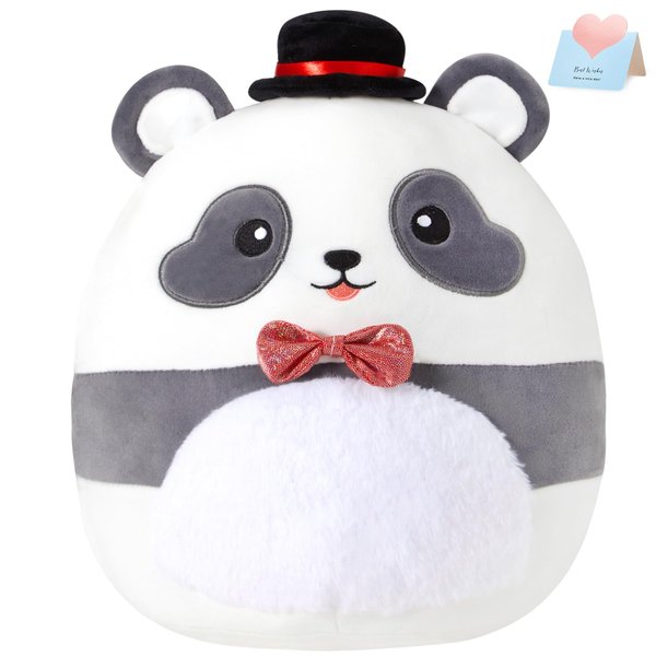WEWILL Cute Gentelman Panda Soft Plush Pillow Birthday Valentines Christmas for Toddler Kids Boys Girls, 12'' (Panda)