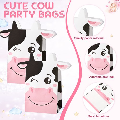 86 Pcs Cow Party Favors Supplies Include Cow Keychains Cow Silicone Bracelets Cow Party Paper Bags Treat Bags Cow Vinyl Stickers for Girls Kids Cow Farm Animals Cowboy Birthday Party Supplies