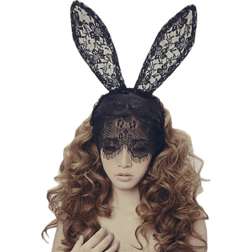 Elandy Cut Sexy Bunny Rabbit Ears Lace Mask Veil Headband Hair Band Supply for Nightclubs & Masquerade & Halloween & Christmas