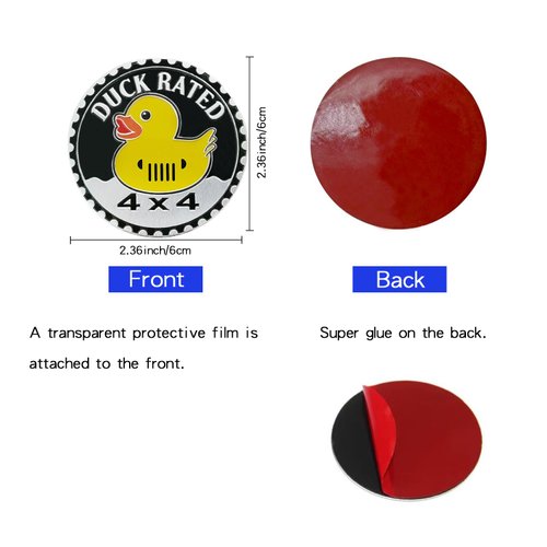 2 PCS Duck Badge Rated Car Emblem, 4 x 4 Metal Automotive Badge, 3D Round Metal Car Badges Emblems, Car Badge Decals Stickers Compatible with Jeep Wrangler Vehicles Trucks SUV RV (Duck Rated-B)