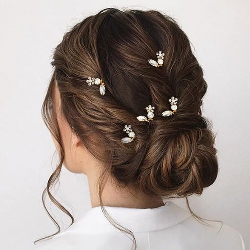 Asooll Pearl Bride Wedding Hair Pins Gold Crystal Bridal Hair Pieces Rhinestone Hair Clips Hair Accessories for Women and Girls(Pack of 5)