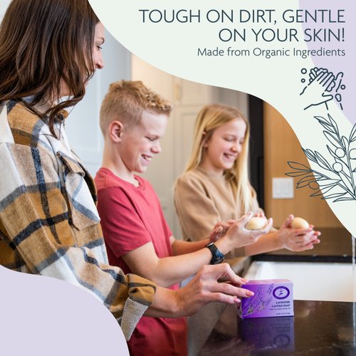 Carolina Castile Soap Vegan Lavender Castile Bar Soap – 6 Bars of Natural Soap for Men, Women, and Kids – Gentle, Hydrating Castile Soap Bars with Organic Cocoa Butter and Olive Oil, 5 Oz. Each