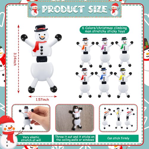 Hanaive 114 Pcs Christmas Sticky Wall Toys Valentine's Day Party Favors Stretchy Elf Climbing Toys Bulk Birthday Party Favors Climbing Sticky Man for Party, Loot or Prize, Stocking Fillers (Snowman)