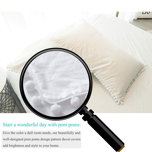 CAWANFLY Pom Pom Fringe Pillow Cases, Tassel Sham Set King Size Bedding Pillow Covers, 20x36inches, Set of 2 (White)