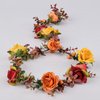 DreamLily Boho Wedding Floral Crown Woodland Fairy Crown Flower Girl rose Crown Hair Wreath with Tail DFS28 (orange)