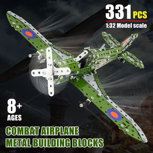 BESTYMXY Model Airplane, Erector Set 1:32 Scale Airplane Model Metal Toys, STEM Projects for Kids Ages 8-12, DIY Education Airplane Metal Model Kits