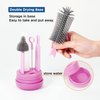 YOTIME Baby Bottle Brush, Travel Bottle Cleaner Kit with Extendable Silicone Bottle Brush, Nipple Cleaner Brush, Straw Brush, Soap Dispenser, Dust Cap and Stand, Pink