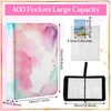 Humyoun Card Binder 4 Pocket PU Waterproof Trading Card Binder for 400 Cards Portable Card Album Holder with Zipper Wristband Card Organizer Gifts (Mixed Color Marble,9.8 x 7.7 x 2 Inch)