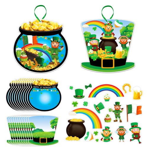 WhatSign 24pcs St Patricks Day Craft Stickers St. Patrick's Day Stickers for Kids Leprechaun Clover DIY Stickers Make Your Own Scene Stickers for St. Patrick's Day Irish Party Favors