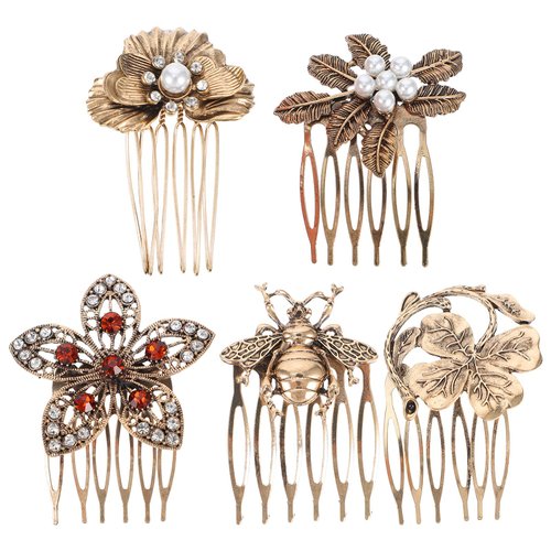 Minkissy Hair Comb Clips Vintage Pearls Rhinestone Flower Hair Side Combs Teeth French Hair Combs Peals Hair Accessories for Women Girls Hair Comb for Bridal Wedding