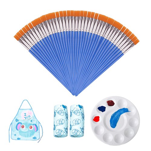 22 Pcs Paint Brushes Set, Include 20 Pcs Round Flat Small Paint Brushes,1 Pcs Tray Palettes,1 Pairs Aprons for Kids Craft Projects, Paint Party, Art Class Supplies