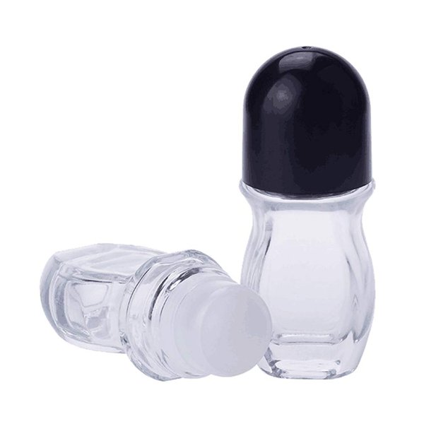 Happyupcity 2 Pcs 50ml 1.69oz Clear Roller Bottle Empty Glass Body with Plastic Roller