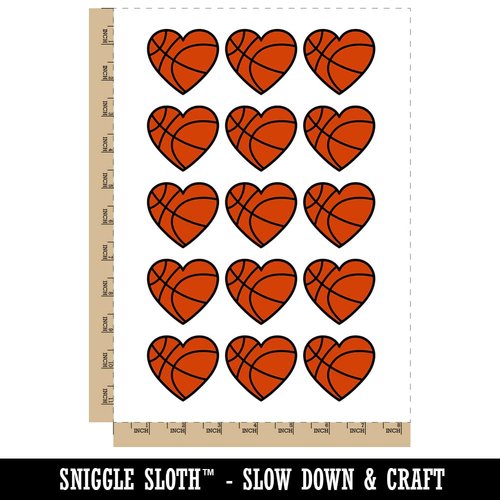 Heart Shaped Basketball Sports Temporary Tattoo Water Resistant Fake Body Art Set Collection - 15 2" Tattoos (1 Sheet)