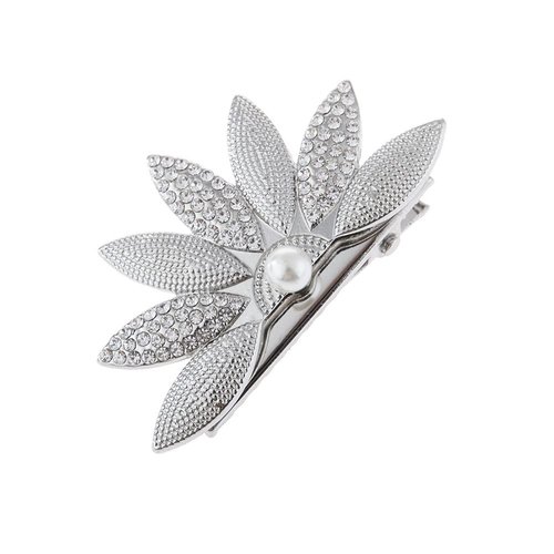 Vintage Glitter Sparkly Hair Barrettes, Crystal Flower Hair Clips French Vintage Barrettes, White Rhinestone Metal Hair Pins Hair Accessories for Women Girls (Type8)