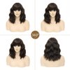 LOSMOEER Natural Brown Wig with Bangs Short Wavy Wigs for Women Shoulder Length Curly Bob Wigs Heat Resistant Synthetic Wigs for Halloween Cosplay Daily Party Use