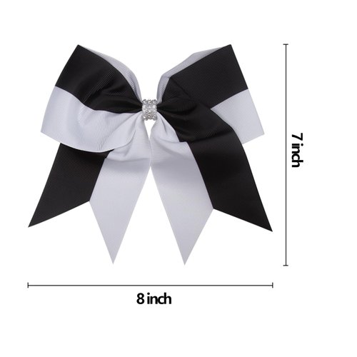 Cheerleader Bows 8 Inch Comb Color Ponytail Holder with Bling Fling Rhinestones Hair Tie Cheerleading Bows 6 Pcs (Purple/Gold)