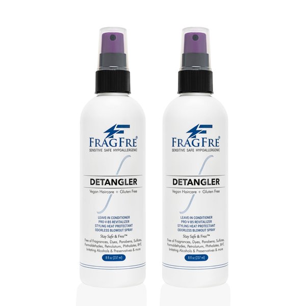 FRAGFRE Detangler 8 oz (2-Pack Gift Set) - Fragrance Free Hypoallergenic Parabens Free - Hair Detangler Leave-in Conditioner for Sensitive Skin - Styling Heat Protectant - Vegan Cruelty/Gluten Free