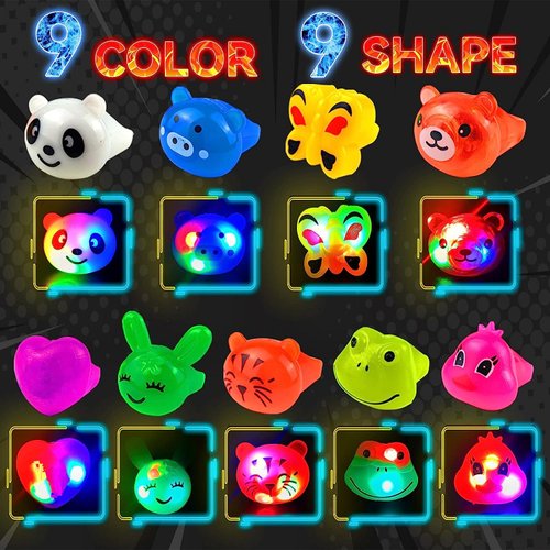 33 Pack LED Light Up Rings Party Favors for Kids 4-8 8-12, Glow in The Dark Party Supplies, Birthday Gifts, Treasure Box Toys for Classroom, Carnival Prizes, Pinata Filler, Goodie Bags Stuffers