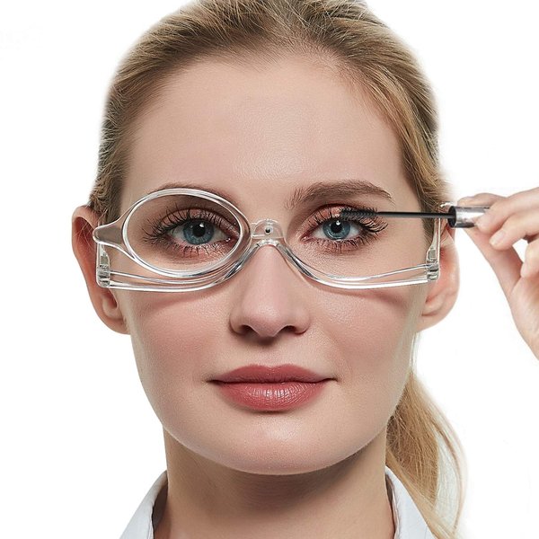 MARE AZZURO Eye Make Up Reading Glasses Women Folding Cosmetic Readers 100 125 150 175 200 225 250 275 300 350 400 500 600 (Transparent, 1.50)