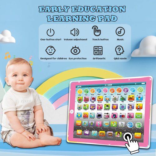 Wenbeier Kids Tablet Learning Pad Toddler Tablet with ABC Word Song Music Number Electronic Interactive Toy for Educational Preschool Boys & Girls 3 4 5 Years Old