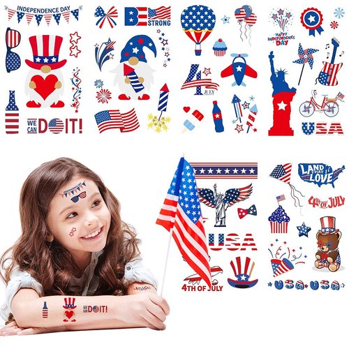 Fourth of July Temporary Tattoos Patriotic Party Favors for Kids and Adults - Independence Day, America 4th of July, Red White and Blue Party Supplies, USA, Memorial Day, Labor Day