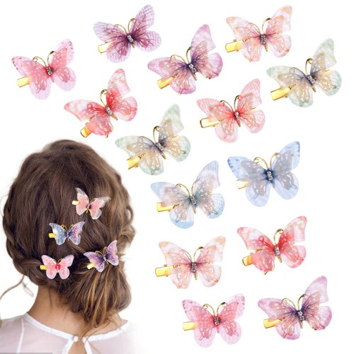 Tyqour 18 Pcs Glitter Hair Butterfly Clips with Rhinestones, Butterfly Hair Clips for Girls Women, Small Fancy Butterfly Hair Pins Fairy Cosplay Butterfly Hair Clips Hair Accessories for Kids