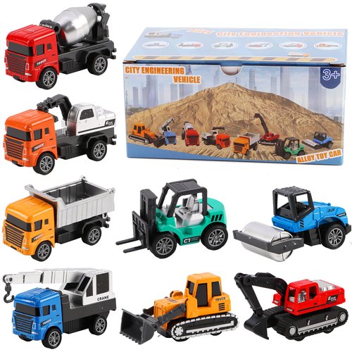 Tunmiok 8 Pack Alloy Construction Vehicles Toys Cars for 3 4 5 Year Old Boys Toddler Toys, Excavator/Bulldozer/Mulcher/Mixer Toys and Many More, Outdoor Toddler Boy Toys Birthday