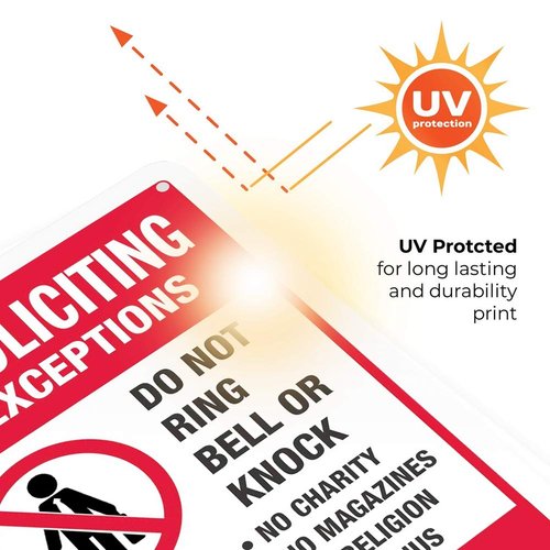 No Soliciting Sign, Funny Decor for House Door Office Business Yard,Metal Aluminum Rust Free, No Excuses, No Exceptions Do Not Ring Bell No Knock Sign - 7" x 9.8", Pre-Drilled Holes, Weather Resistant