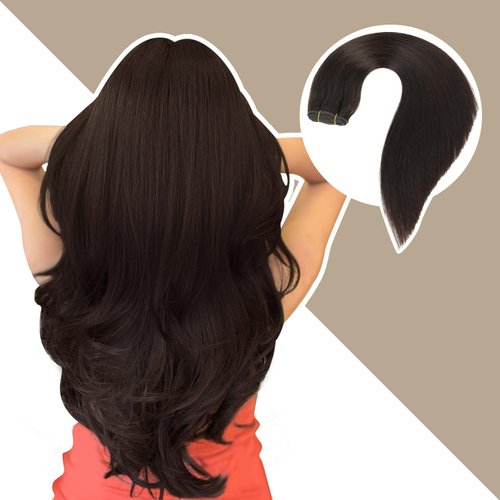 Jerriess Sew in Hair Extensions Real Human hair, Silky Soft &Shiny Double Drawn Weft Hair Extensions human hair, Thick ends &Tangle Free Human hair extensions sew in, 100g Straight Dark Brown, 20 inch