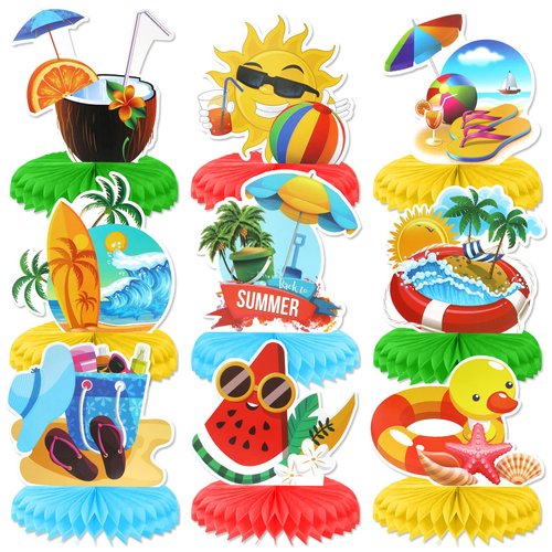 PHOGARY 9 Pcs Summer Pool Honeycomb Centerpieces, Beach Honeycomb Centerpieces Hawaiian Luau Tabl...